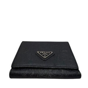 Prada Compact Trifold Black Saffiano Leather Wallet